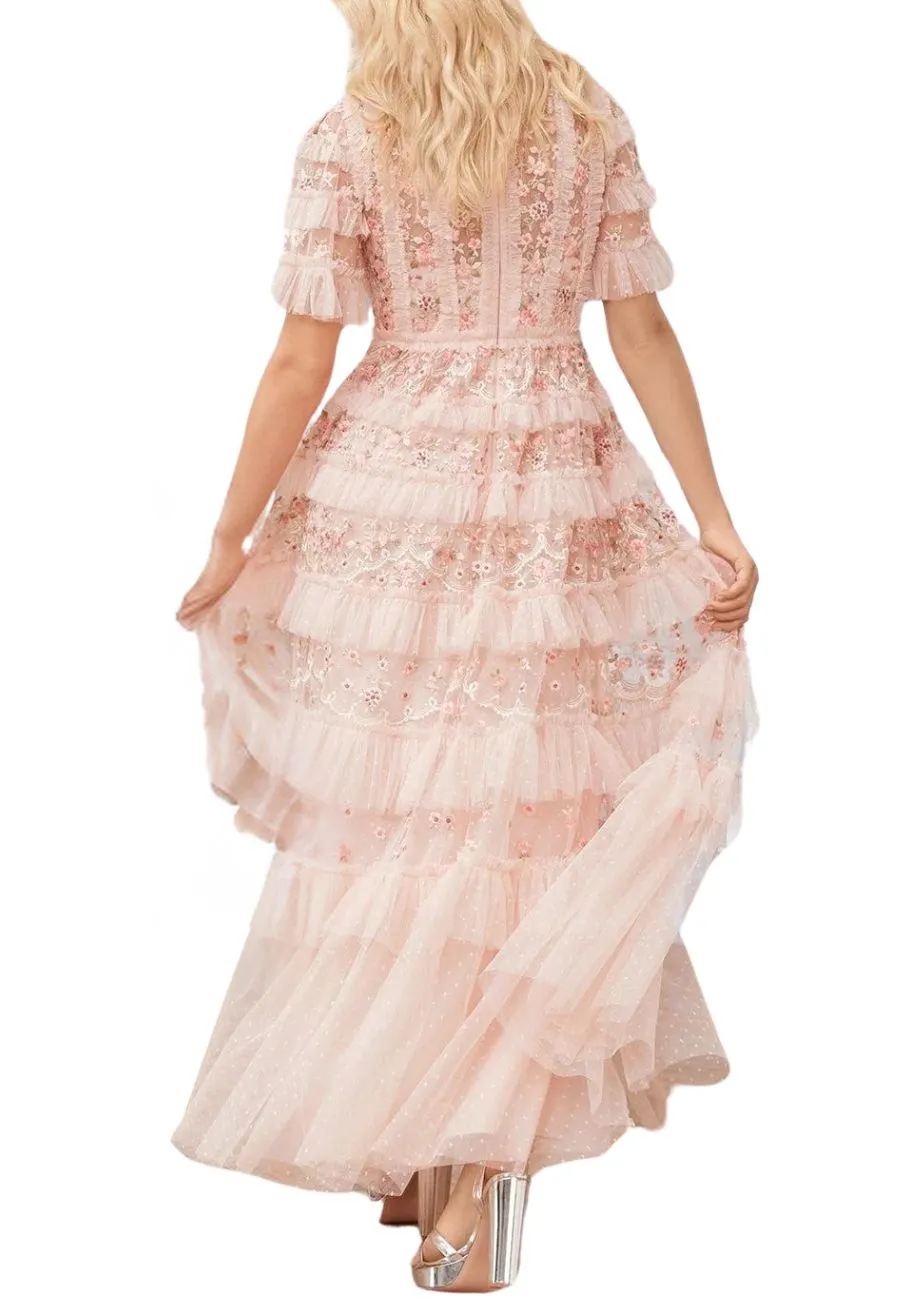 Nude Calathea Ruffled Gown