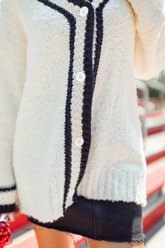 She's Cheer Captain Ivory and Black Textured Trim Cardigan SALE